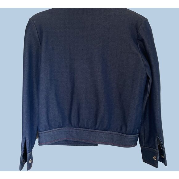 VTG Blue Knit Denim-look 70s jacket top pink accent zippers Med - Picture 6 of 7